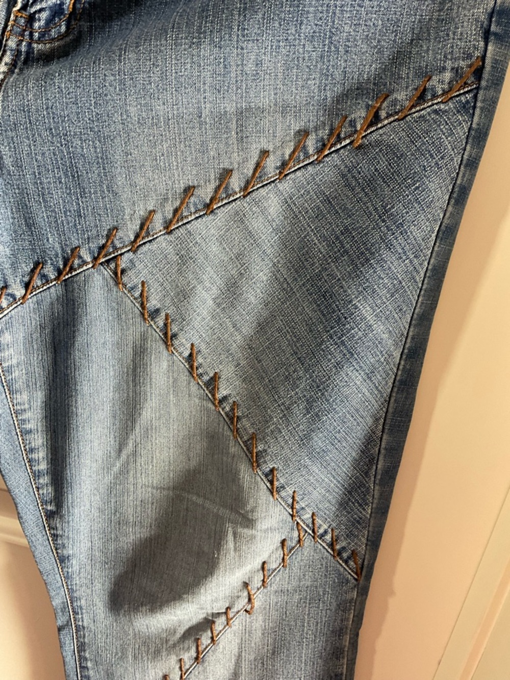 Zana Di Light Blue Flare Jeans with Zigzag Stitch Panels - Picture 5 of 13